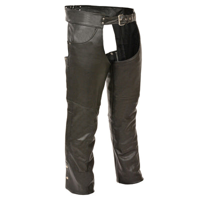 Genuine Leather XS1101 Men's Black Classic Leather Chaps with Jean Pockets