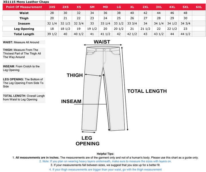 Genuine Leather XS1115 Men’s Classic Black Leather Chaps