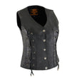 Milwaukee Leather XS1216 Ladies Black Leather Vest with Front Laces