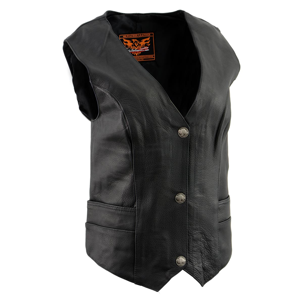 Milwaukee Leather XS1253 Women's Classic Black Leather Vest with Buffalo Nickel Snap Buttons