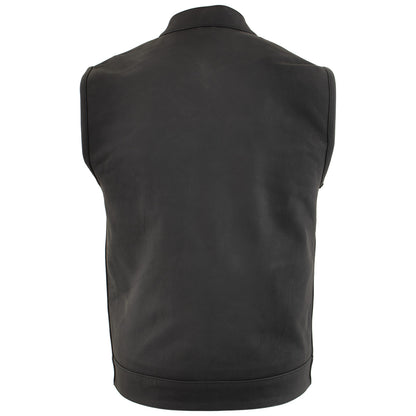 Xelement XS13001 Men's 'Barrage' Flat Black Leather Motorcycle Club Style Riding Biker  Vest