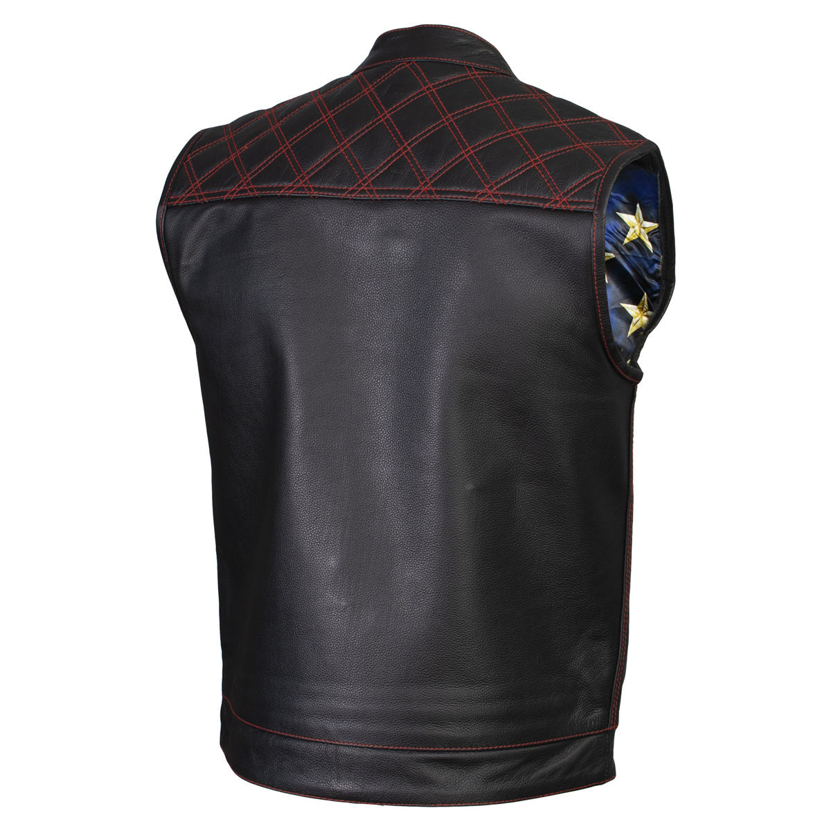 Xelement ‘Gold Series’ XS13002 Men's 'Stars and Stripes’ Black Leather Motorcycle Vest with USA Flag Liner