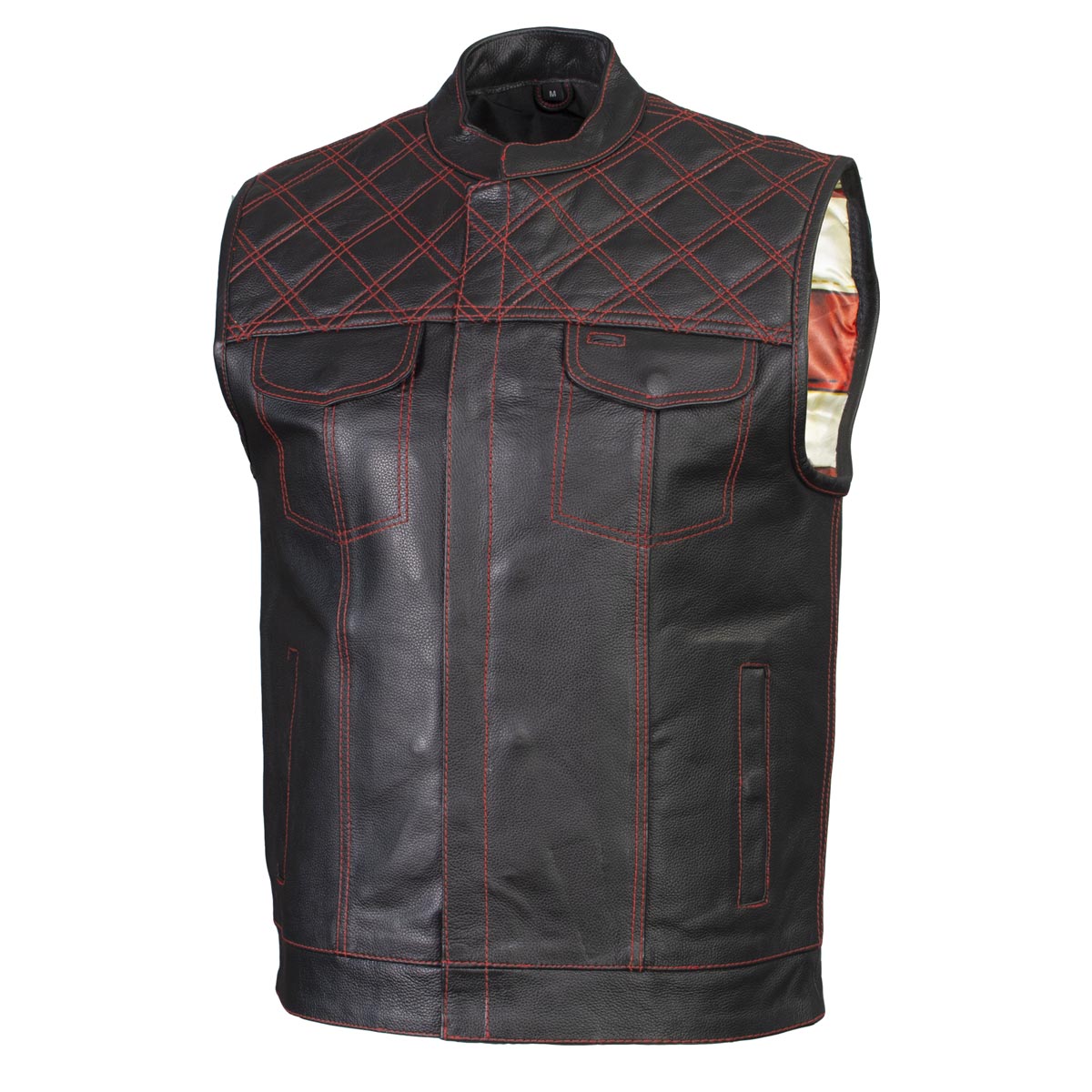 Xelement ‘Gold Series’ XS13002 Men's 'Stars and Stripes’ Black Leather Motorcycle Biker Vest with USA Flag Liner