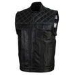Milwaukee Leather LKM3784 Men's Classic Black Leather Motorcycle Rider Vest Stars and Stripes Design w/ USA Flag Liner