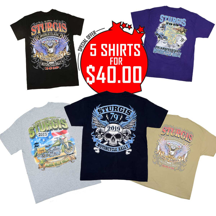 Milwaukee Leather XS16001 Men’s 2019 ‘Sturgis’ Assorted 5 Shirts for $20.00 T-Shirts