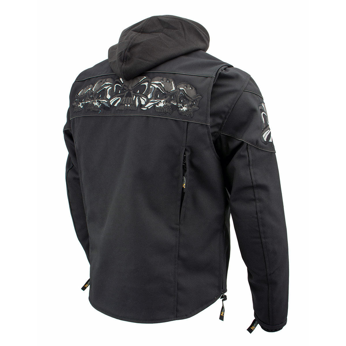 Xelement Men’s Vengeance Black Armored Textile Motorcycle Jacket w/Skull Embroidery XS1704