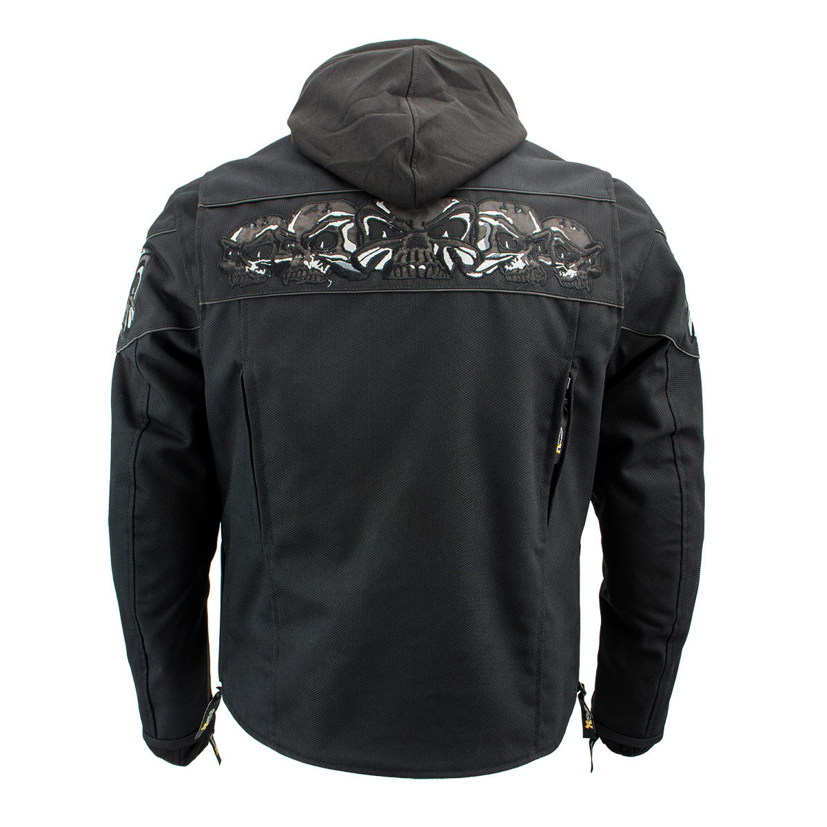 Xelement Men’s Vengeance Black Armored Textile Motorcycle Jacket w/Skull Embroidery XS1704