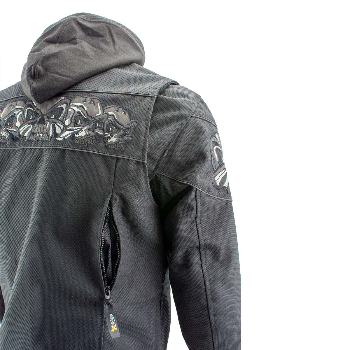 Xelement Men’s Vengeance Black Armored Textile Motorcycle Jacket w/Skull Embroidery XS1704