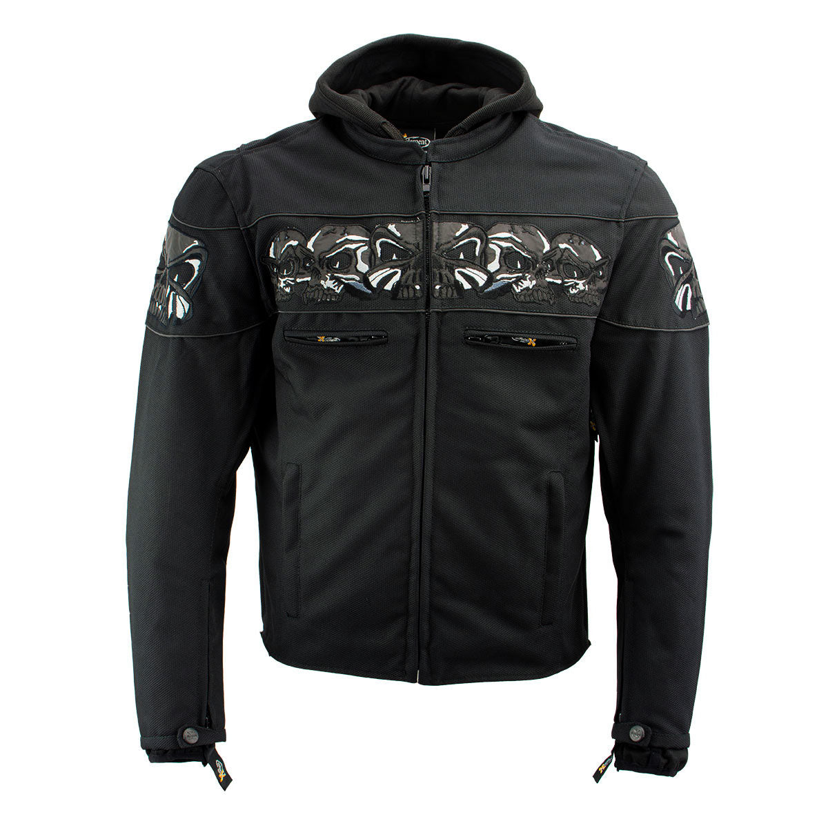 Xelement Men’s Vengeance Black Armored Textile Motorcycle Jacket w/Skull Embroidery XS1704