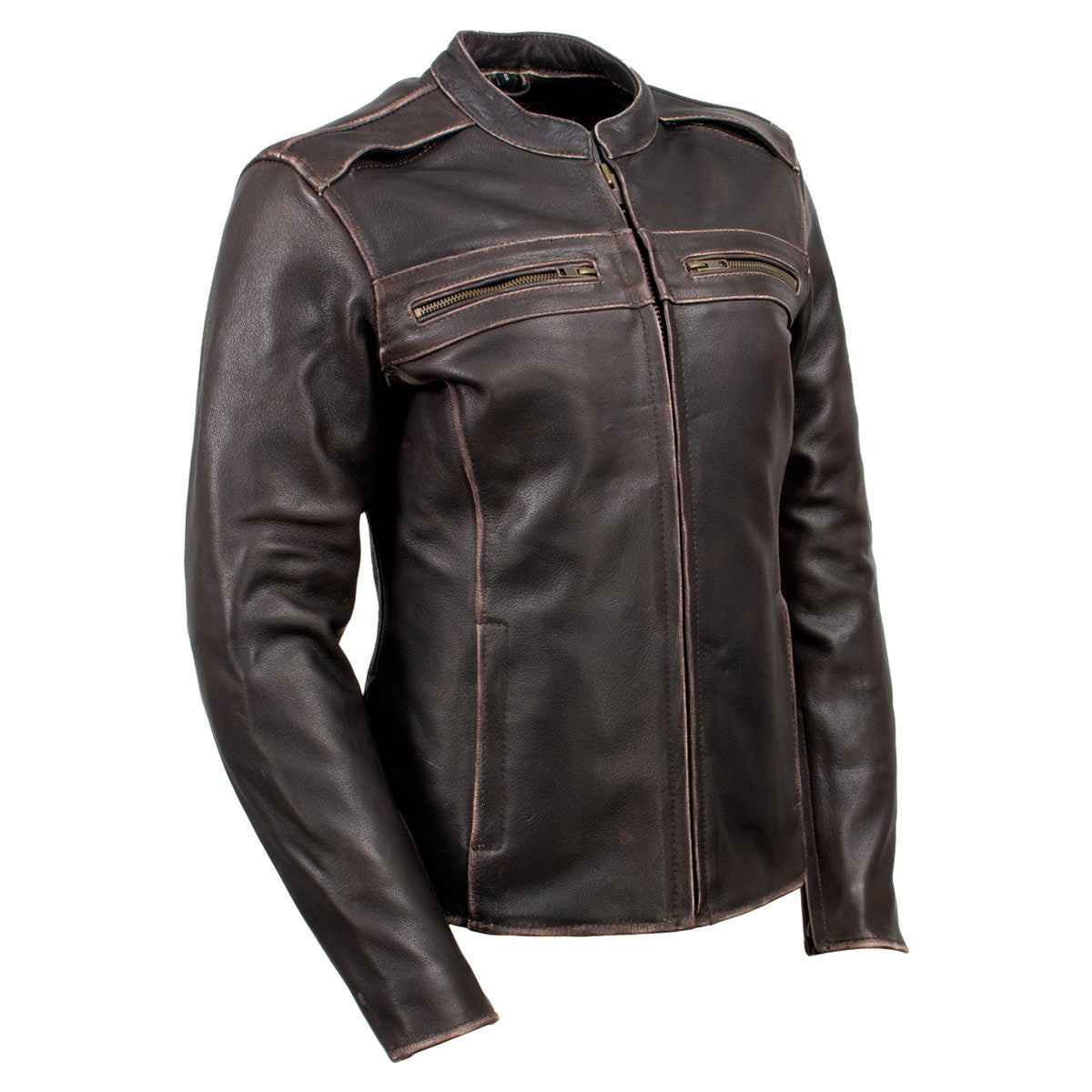 Milwaukee Leather LKL27006 Women's Premium Distress Brown Leather Motorcycle Biker Jacket w/ CE Armor Protection
