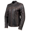 Milwaukee Leather LKL27006 Women's Premium Distress Brown Leather Motorcycle Biker Jacket w/ CE Armor Protection