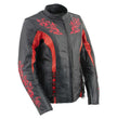 Milwaukee Leather LKL27003 Women's Premium Black and Red Leather Embroidered Jacket with CE Armor Protection
