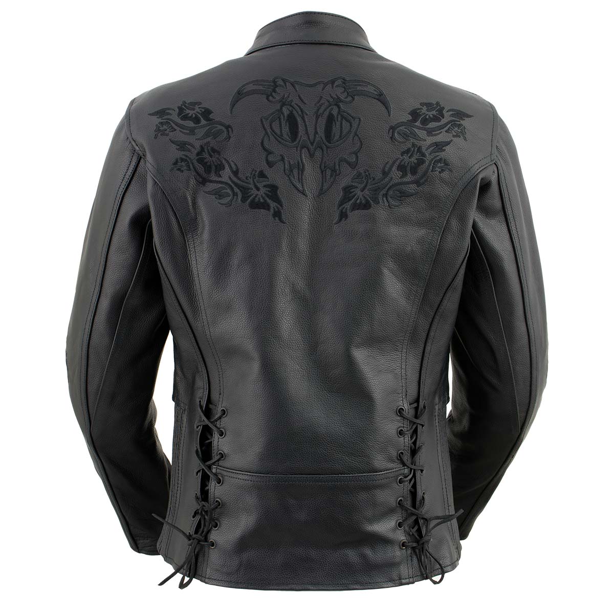 Xelement XS2030 Women's 'Gemma' Biker Solid Black Leather Embroidered Jacket with X-Armor Protection