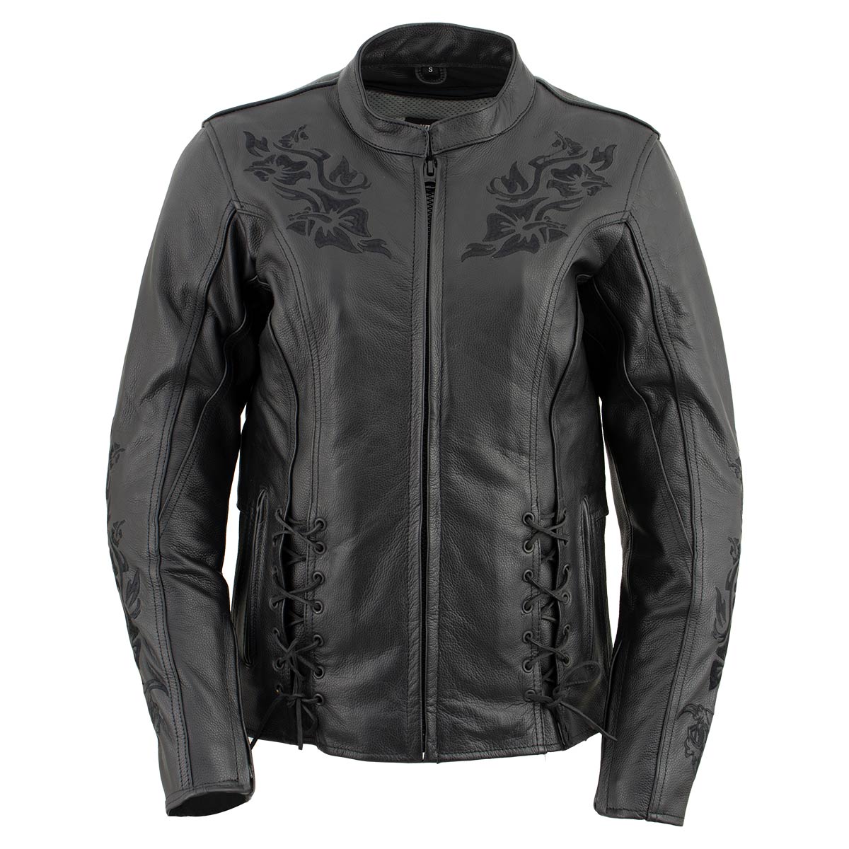 Milwaukee Leather LKL27004 Women's Premium Black Leather Embroidered Jacket with CE Armor Protection