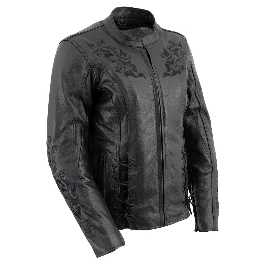 Milwaukee Leather LKL27004 Women's Premium Black Leather Embroidered Jacket with CE Armor Protection