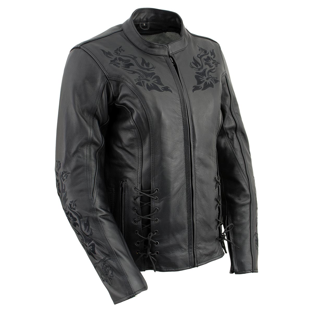 Milwaukee Leather LKL27004 Women's Premium Black Leather Embroidered Jacket with CE Armor Protection