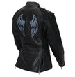 Milwaukee Leather LKL27005 Women's Scuba Style Black Leather Motorcycle Biker Jacket w/ Reflective Wings and Studs