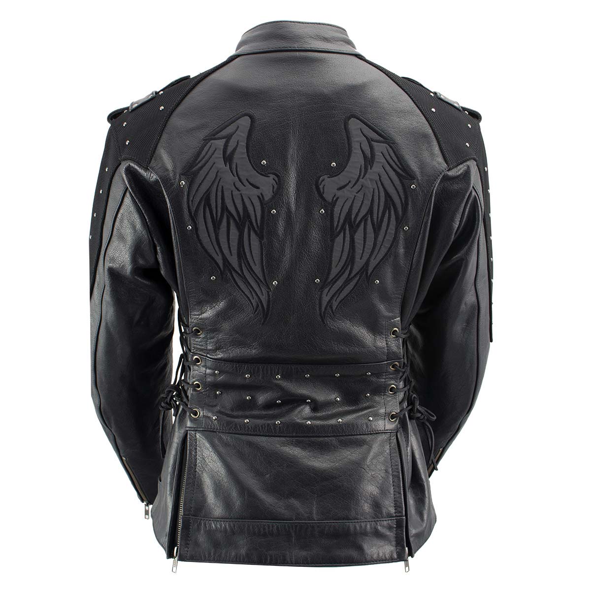 Milwaukee Leather LKL27005 Women's Scuba Style Black Leather Motorcycle Biker Jacket w/ Reflective Wings and Studs