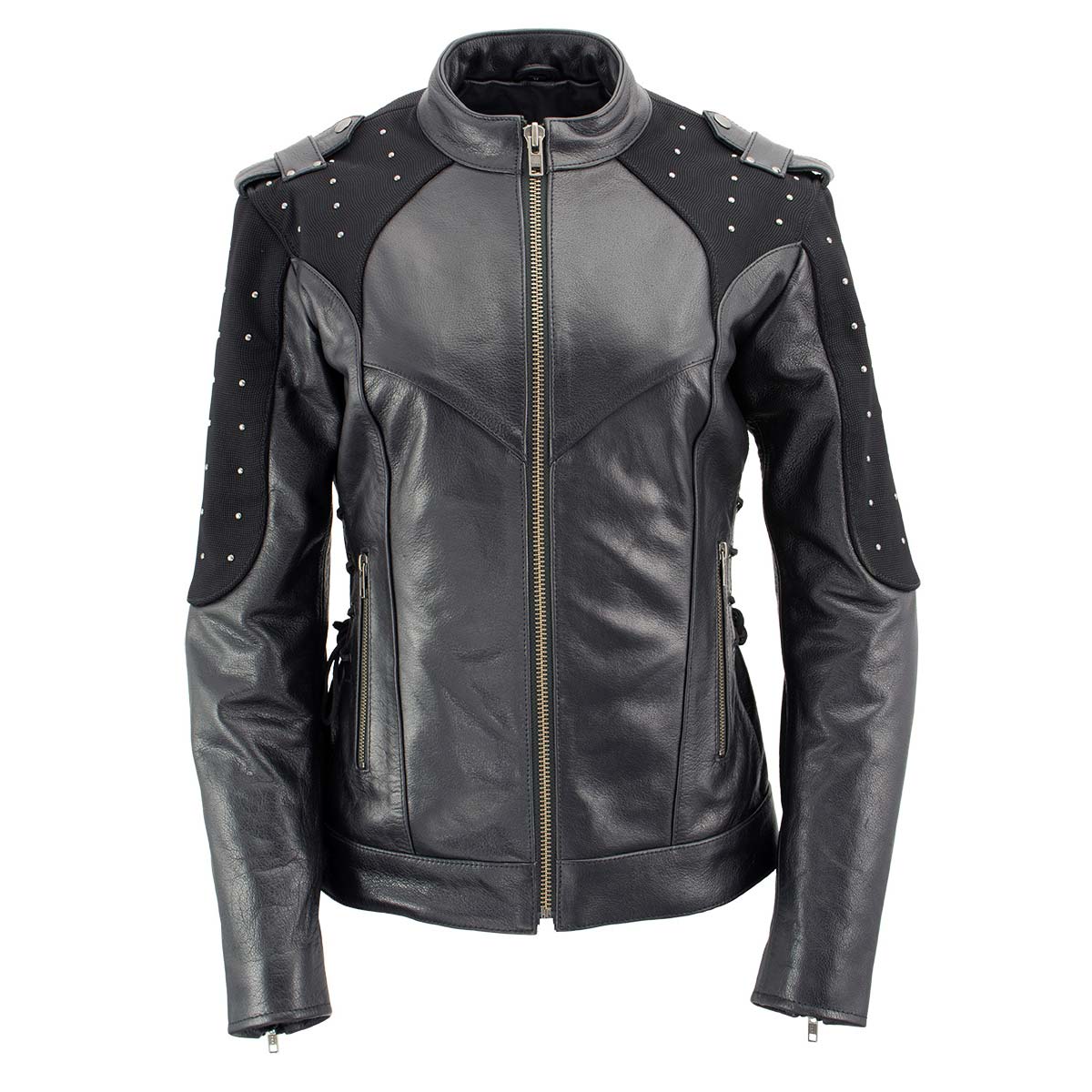 Milwaukee Leather LKL27005 Women's Scuba Style Black Leather Motorcycle Biker Jacket w/ Reflective Wings and Studs