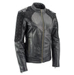 Milwaukee Leather LKL27005 Women's Scuba Style Black Leather Motorcycle Biker Jacket w/ Reflective Wings and Studs