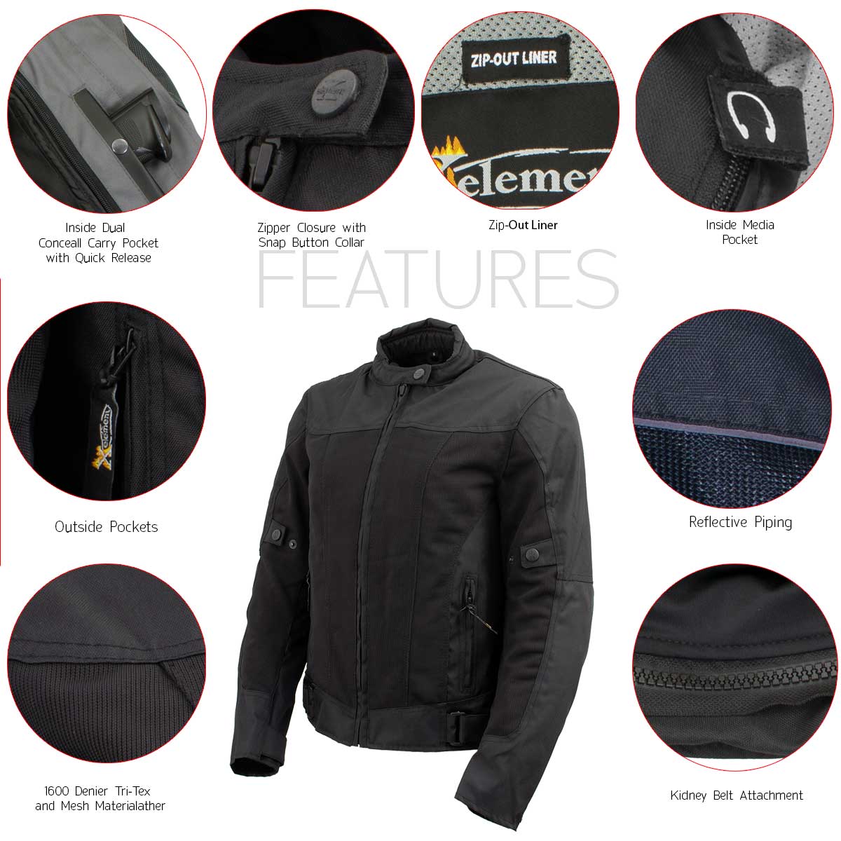 Xelement XS22012 Women's 'Shade' Black Textile and Mesh Scooter Motorcycle Biker Jacket with X-Armor