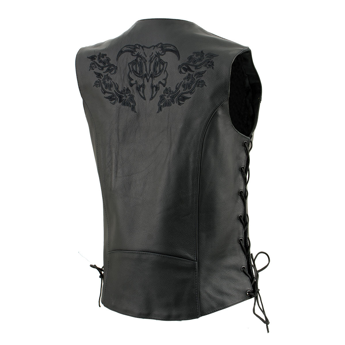 Xelement XS24004 Women's ‘Gemma’ Black Motorcycle Rider Leather Vest with Side Laces