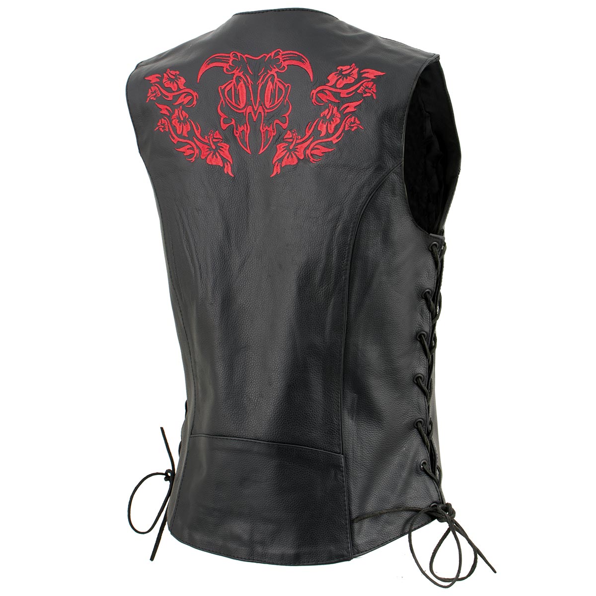 Xelement XS24006 Women's ‘Gemma’ Black and Red Motorcycle Rider Leather Vest with Side Laces