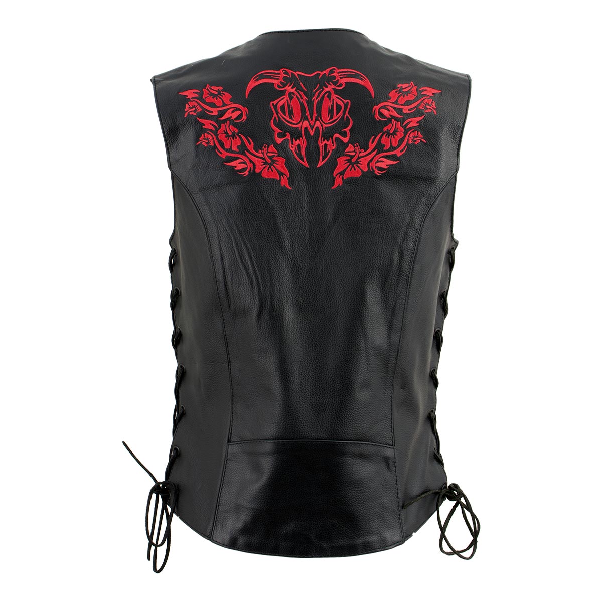 Xelement XS24006 Women's ‘Gemma’ Black and Red Motorcycle Rider Leather Vest with Side Laces