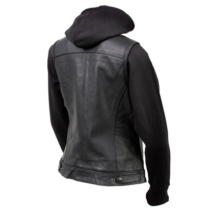 Xelement Gold XS24007 Women's 'Tara' Black Leather Motorcycle Rider 2 in 1 Hoodie Jacket with Convertible Vest