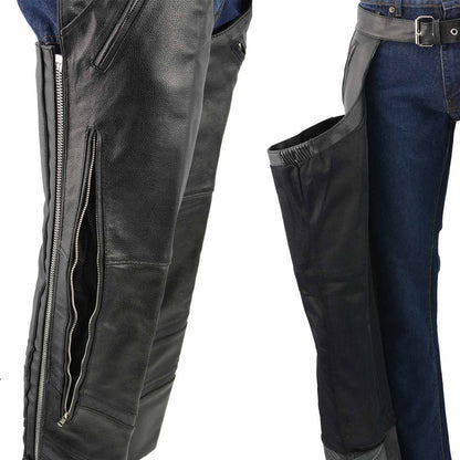 Men’s XS303 Black Jean Style Vented Leather Chaps with Reflective Material