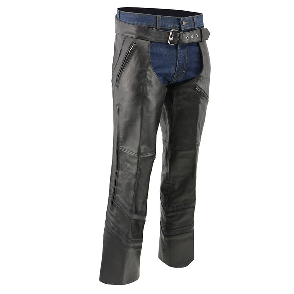 Men's XS303 Black Jean Style Vented Leather Chaps with Reflective