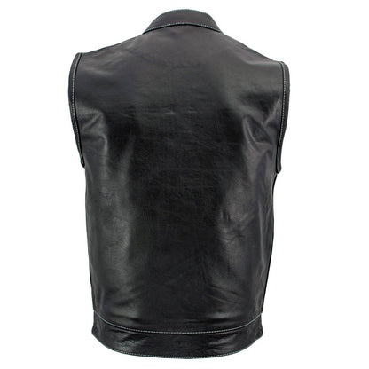 Xelement XS3450 Men's Black 'Paisley' Leather Motorcycle Biker Rider Vest with White Stitching