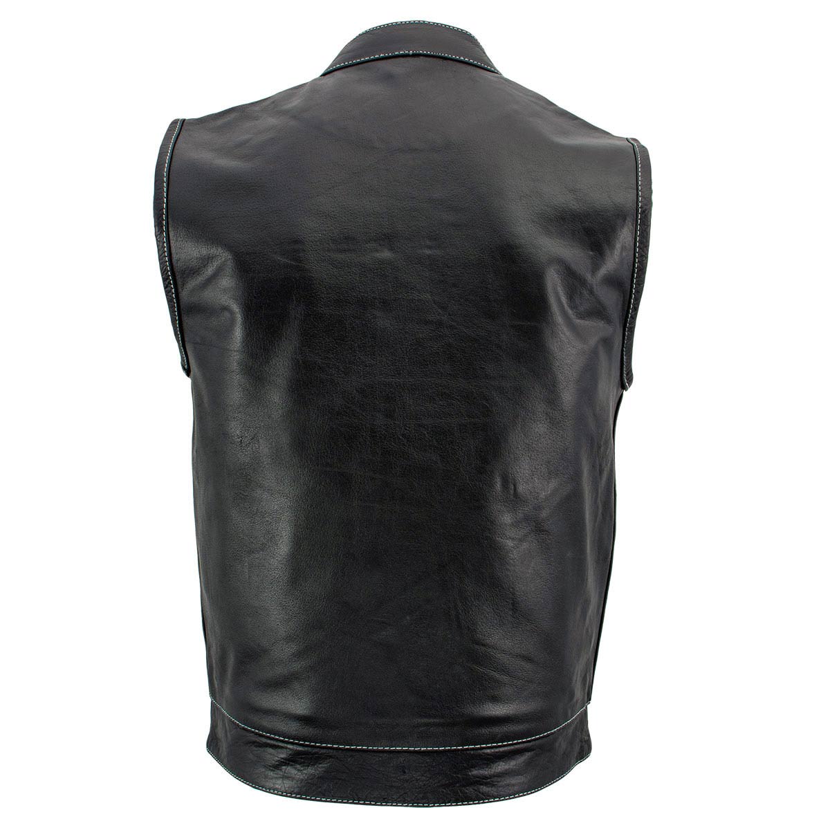 Milwaukee Leather LKM3781 Men's Black Premium Leather Motorcycle Biker Rider Vest w/ White Stitching and Paisley Liner