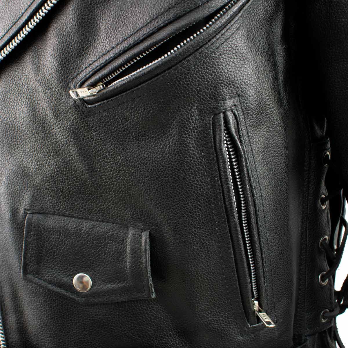 Men's XS400T Tall Size Black Classic Side Lace Police Style Motorcycle Jacket