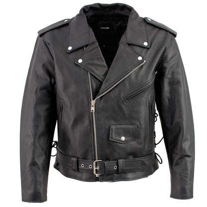 Men's XS400T Tall Size Black Classic Side Lace Police Style Motorcycle Jacket