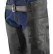 Men's XS405 Classic Black Thermal Lined Leather Motorcycle Chaps with Outside Flap Pocket