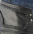 Men's XS406 Classic Black Braided Thermal Lined Leather Motorcycle Chaps with Outside Flap Pocket