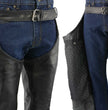 Men's XS432 Classic Black Thermal Lined Leather Motorcycle Chaps with Jean Style Pockets