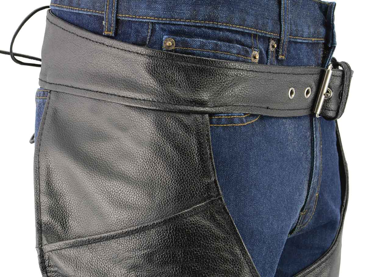 Men's XS432 Classic Black Thermal Lined Leather Motorcycle Chaps