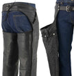 Men's XS43401 Black Thermal Lined 3 Pocket Leather Motorcycle Chaps