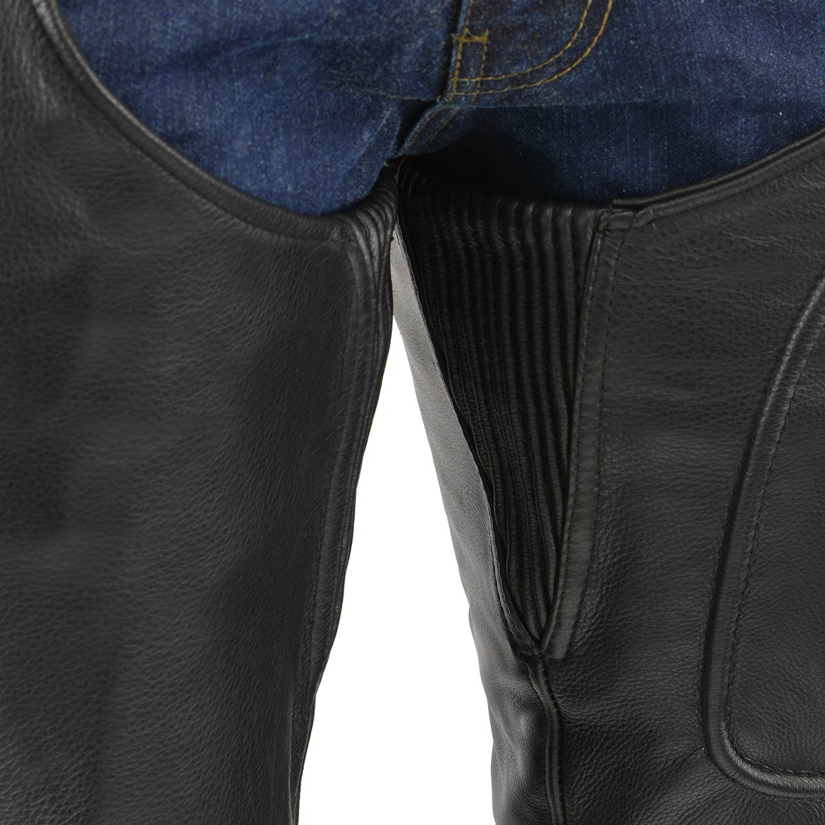 Men's XS43401 Black Thermal Lined 3 Pocket Leather Motorcycle Chaps