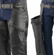 Men's XS43404 3-Pocket Black Thermal Lined Leather Motorcycle Chaps
