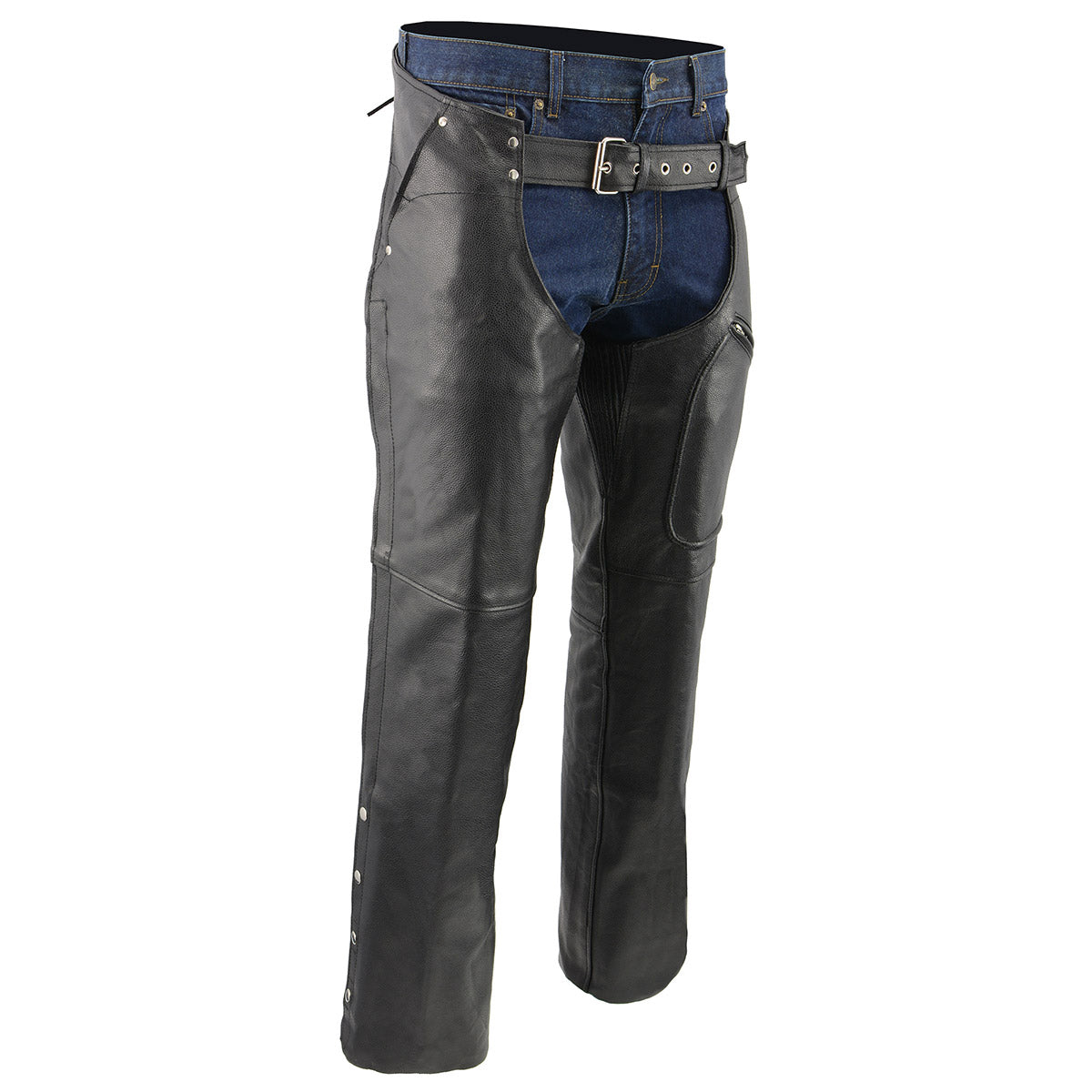 Men's XS43404 3-Pocket Black Thermal Lined Leather Motorcycle Chaps