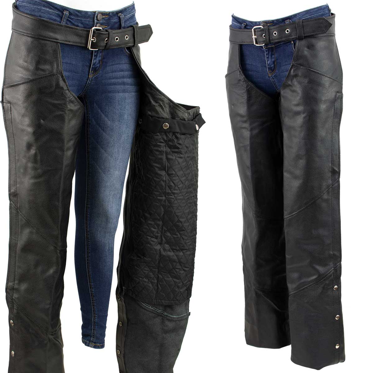 Unisex XS462 Tall-Size Black Thermal Lined Leather Motorcycle Chaps