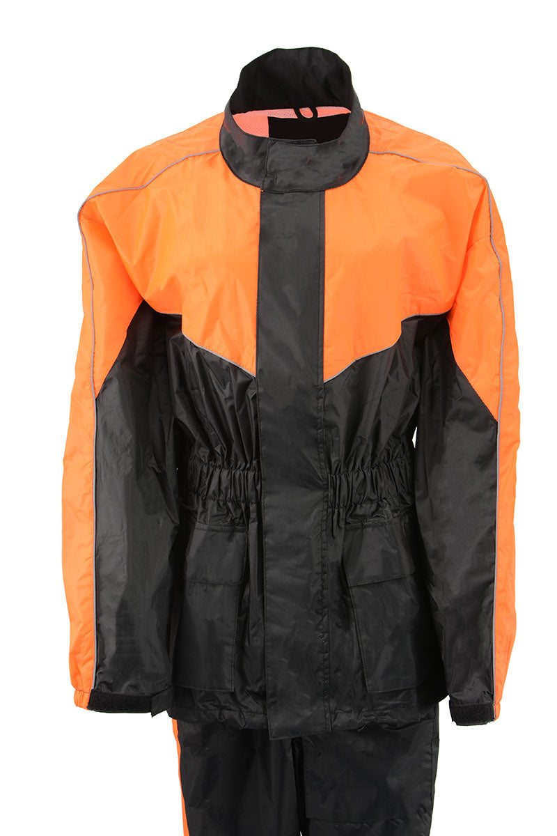 NexGen Ladies XS5001 Black and Orange Water Proof Rain Suit with Reflective Piping