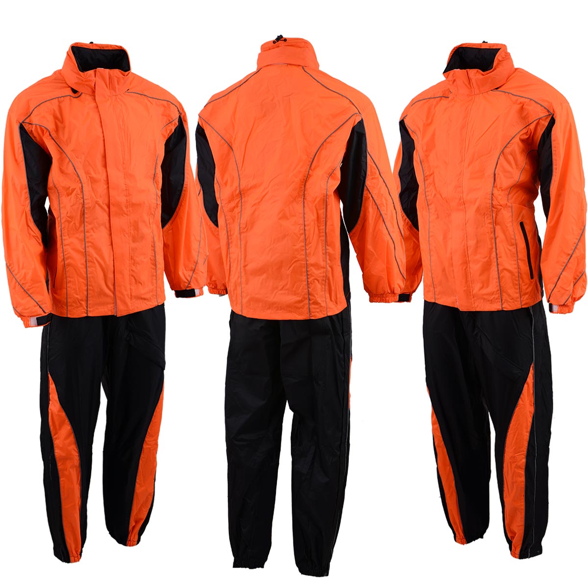 NexGen Men’s XS5020 Orange and Black Hooded Hi Visibility Water Proof Rain Suit with Reflective Piping