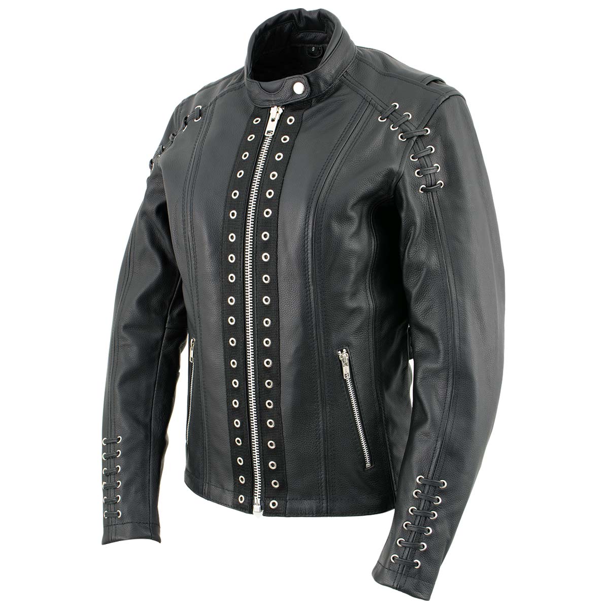 Milwaukee Leather LKL27007 Women's Premium Black Motorcycle Riders Leather Jacket w/ Zip-Out Liner