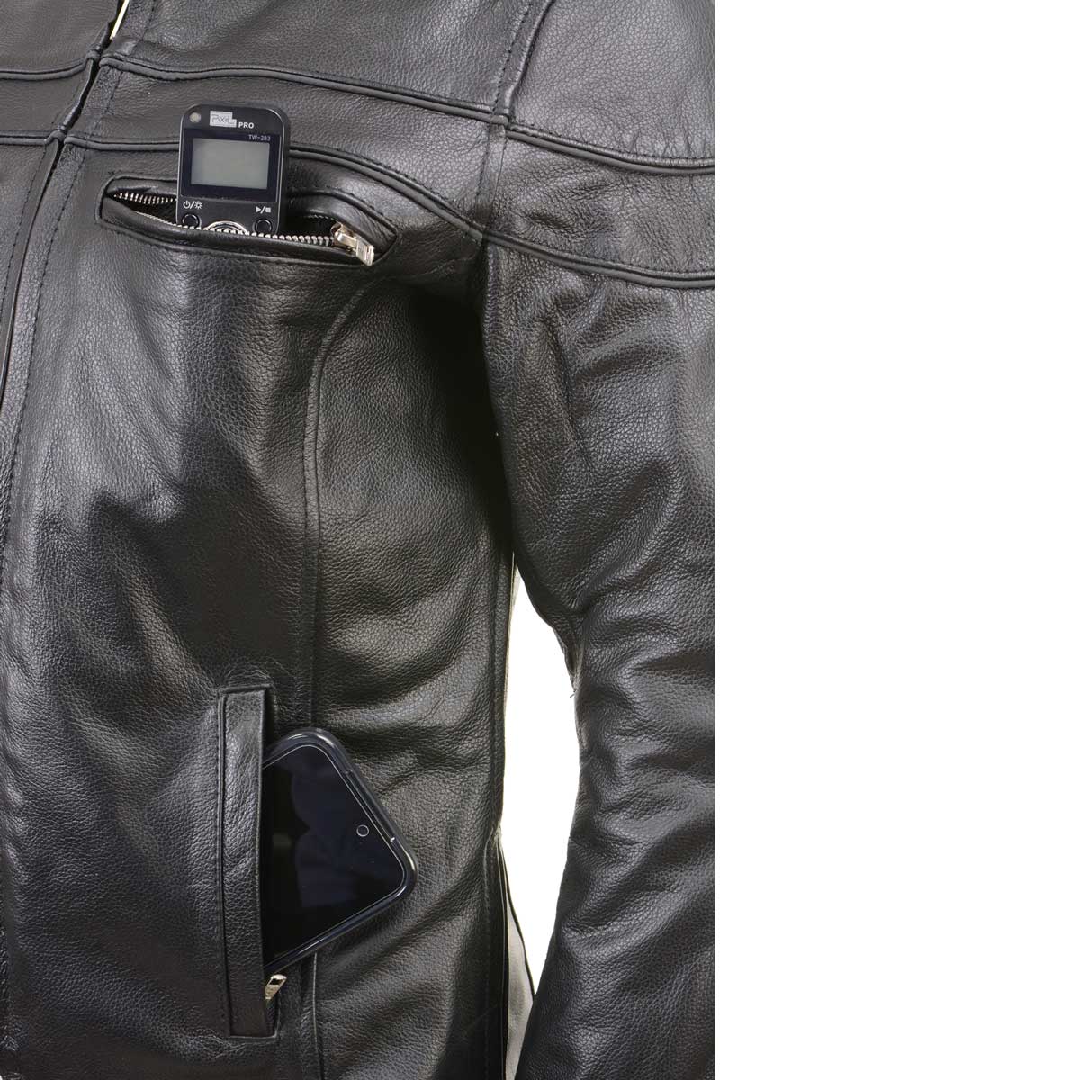 Milwaukee Leather LKL27008 Women's Premium Black Leather Motorcycle Rider Jacket with CE Armor Protection