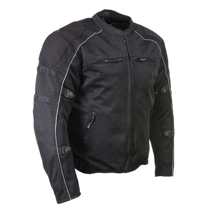 Xelement XS6557 Men's 'Troubled' Black All-Weather Mesh Motorcycle Biker Rider Jacket with X-Armor Protection