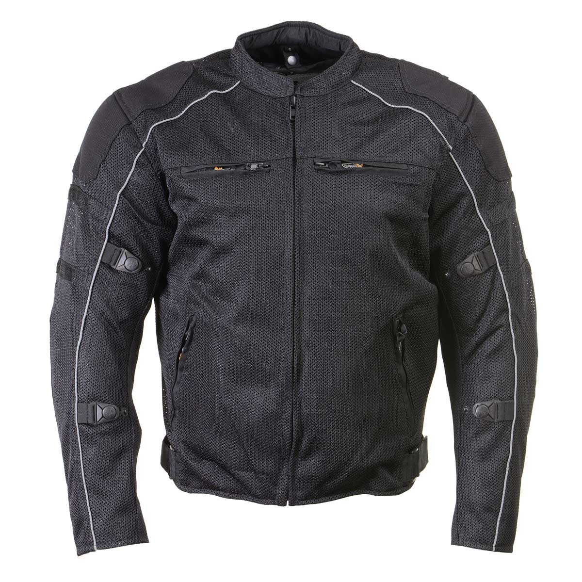 Xelement XS6557 Men's 'Troubled' Black All-Weather Mesh Motorcycle Biker Rider Jacket with X-Armor Protection